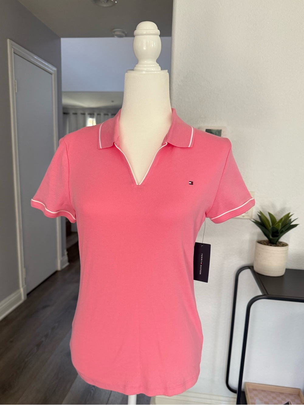Tommy Hilfiger Pink Polo Shirt with White Trim